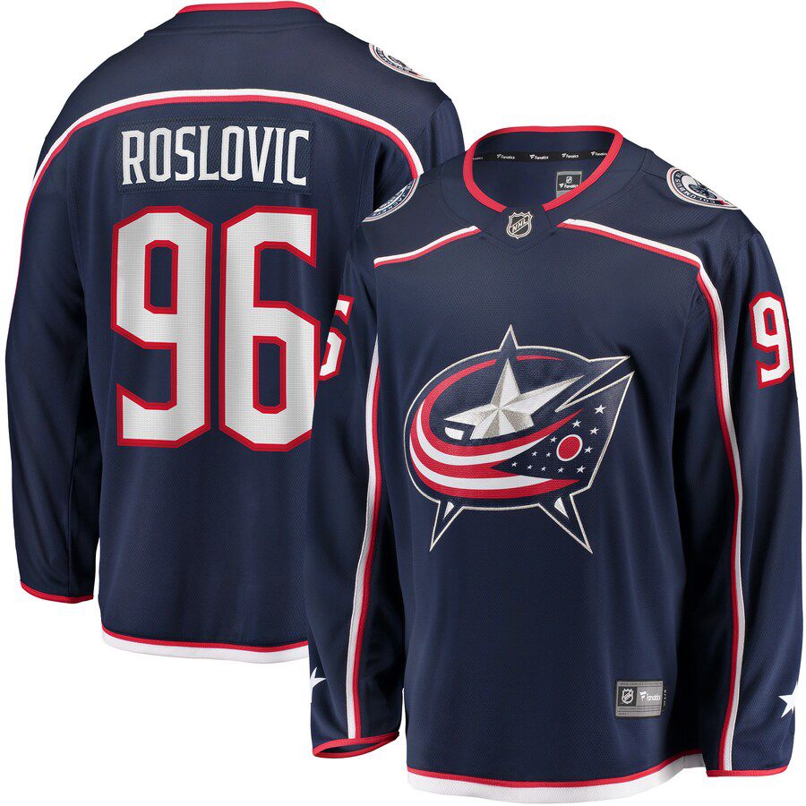 Men Columbus Blue Jackets #96 Jack Roslovic Fanatics Branded Navy Home Breakaway NHL Jersey